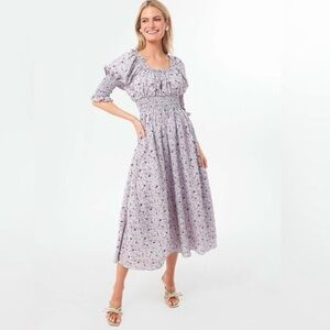Tuckernuck x Hyacinth House “Cali” Lilac Jacquard Floral Smocked Midi Dress Sz S